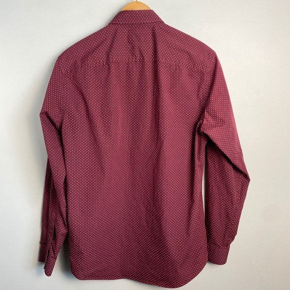 Frank & Oak Men's Medium Long Sleeve Polka Dot Button Down Shirt Burgundy‎ Wine - Picture 6 of 13
